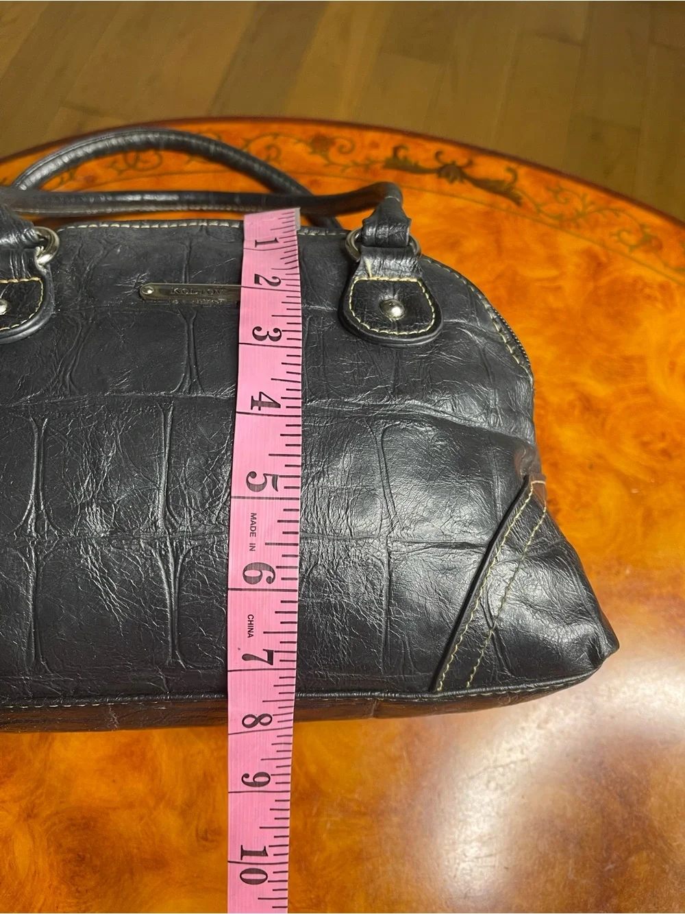 Croc-Embossed Dome Satchel in Black by No Brand